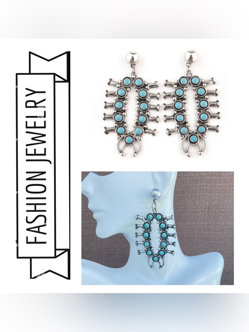 🌟🌟 Silver-Tone Earrings with Turquoise Accents